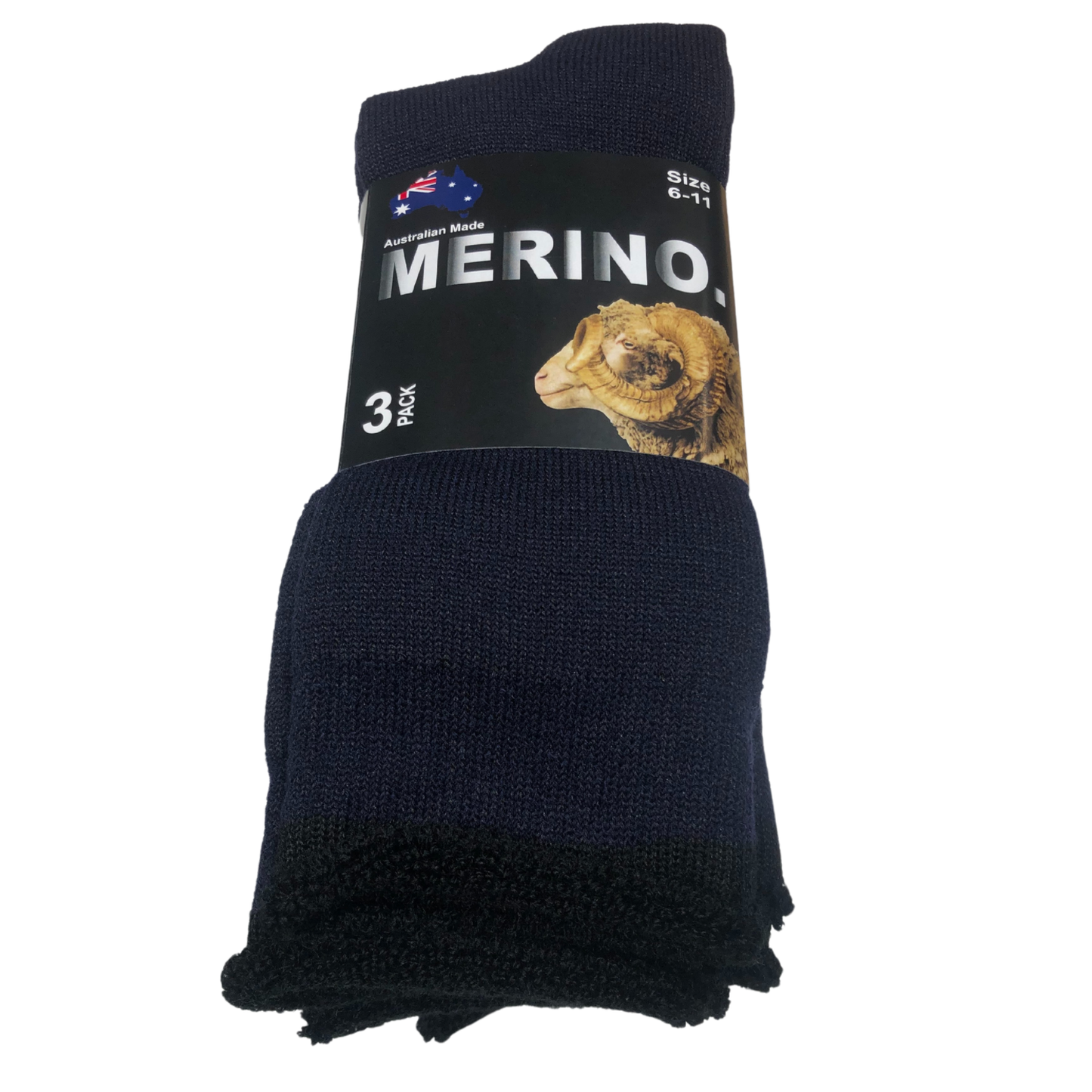 3 Pairs MERINO WOOL SOCKS Mens Heavy Duty Premium Thick Work Socks Cushion - Navy Blue - 6-11