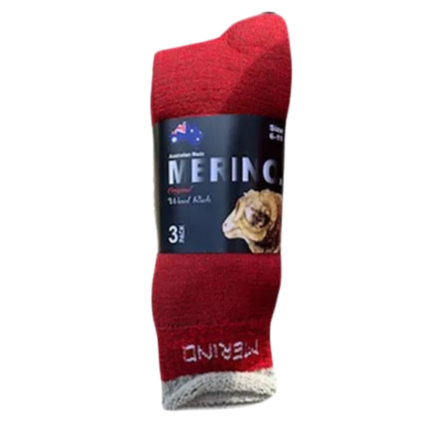 3 Pairs MERINO WOOL SOCKS Mens Heavy Duty Premium Thick Work Socks Cushion - Red - 11-14