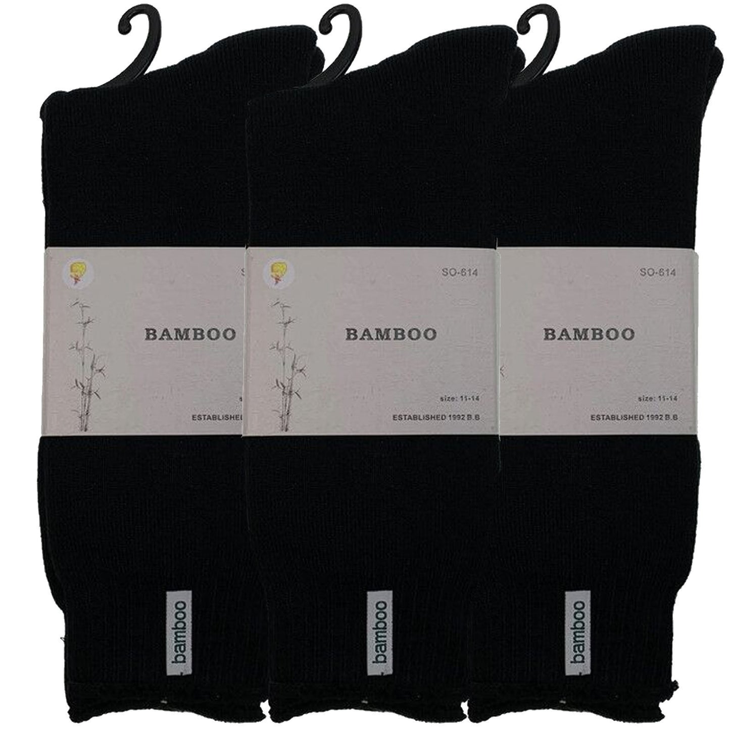 3 Pairs PREMIUM BAMBOO SOCKS Mens Heavy Duty Thick Work Socks BULK Cushion - Black - 11-14