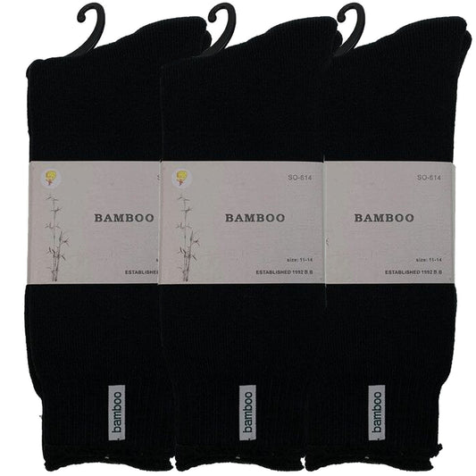 3 Pairs PREMIUM BAMBOO SOCKS Mens Heavy Duty Thick Work Socks BULK Cushion - Black - 7-11