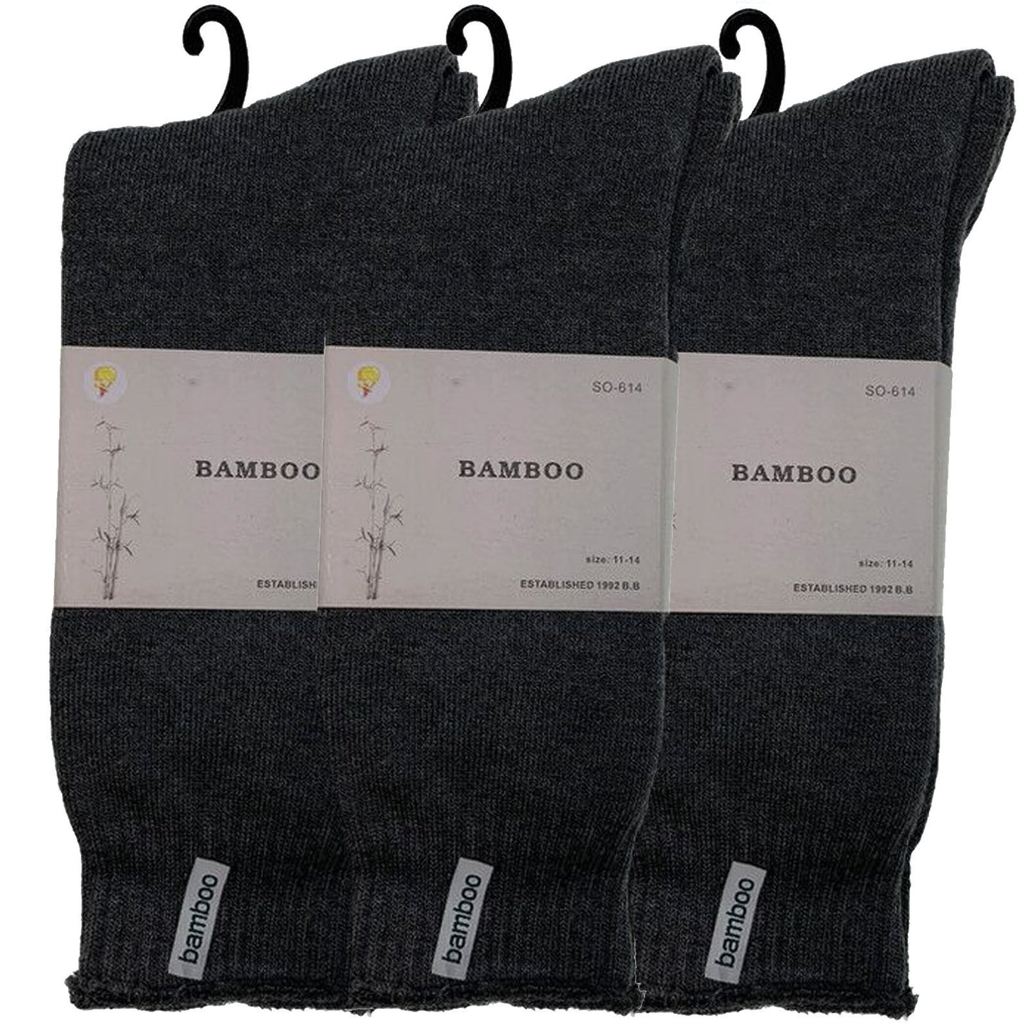 3 Pairs PREMIUM BAMBOO SOCKS Mens Heavy Duty Thick Work Socks BULK Cushion - Charcoal Grey - 11-14