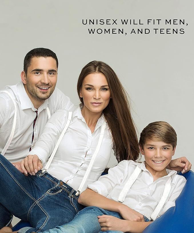 3x Mens Suspenders Braces Adjustable Strong Clip On Elastic Formal Wedding Slim - White