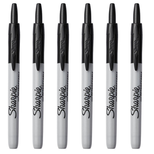 6x Sharpie Fine Point Retractable Permanent Markers - Black