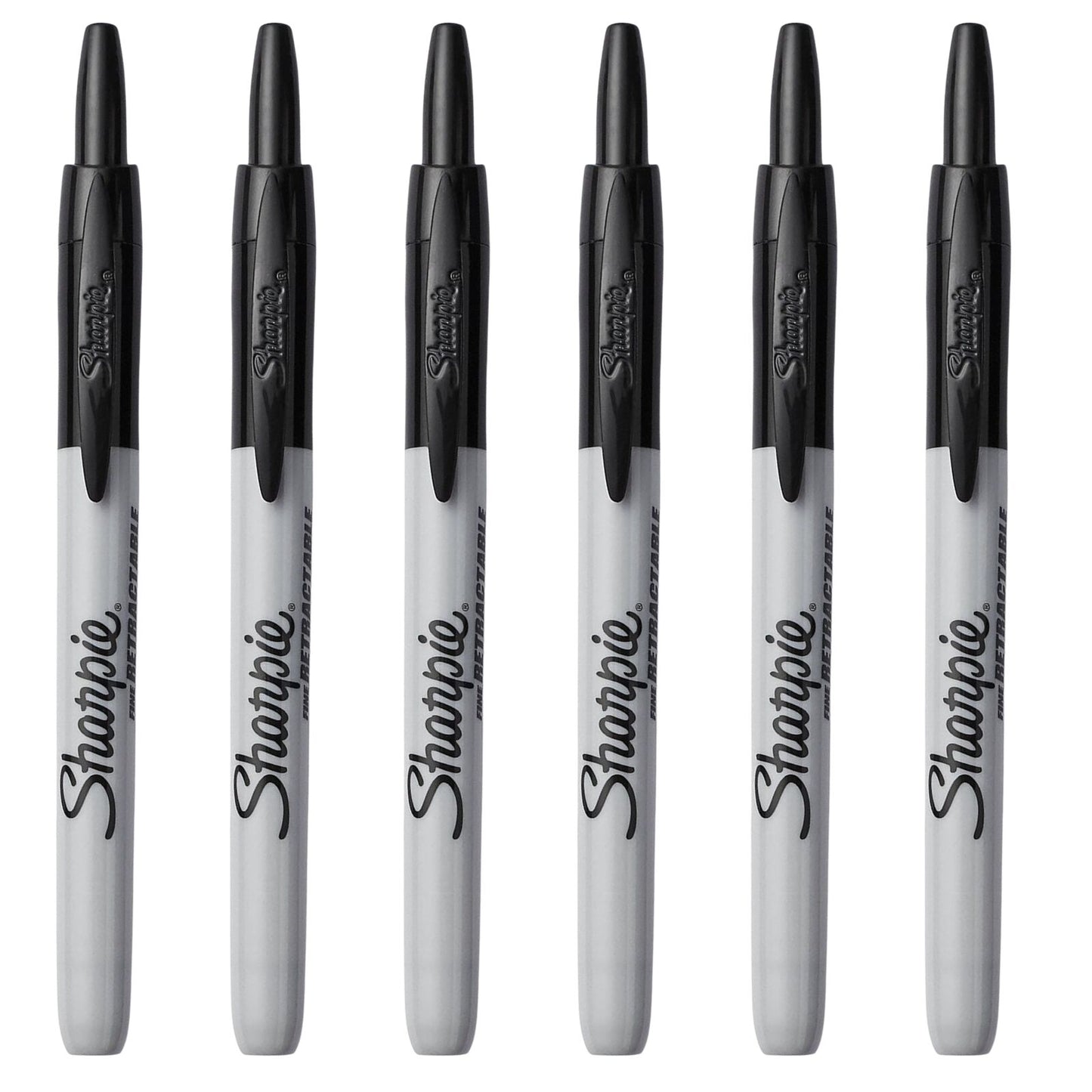 6x Sharpie Fine Point Retractable Permanent Markers - Black