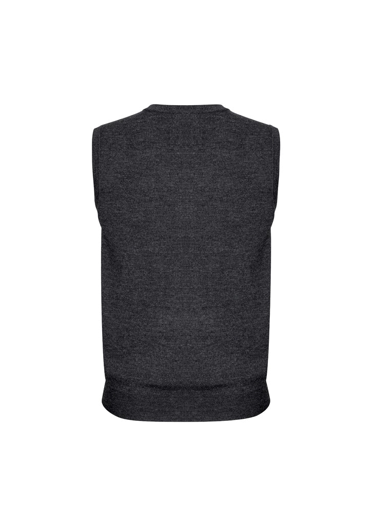 Mens Wool Blend V Neck Vest Sleeveless Double Knit  - Charcoal - X-Small