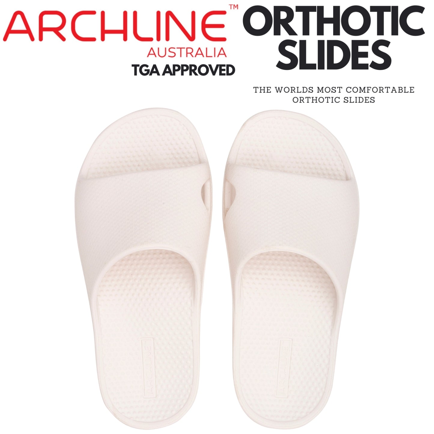 Archline Rebound Orthotic Slides Flip Flop Thongs Slip On Arch Support - White - Euro 39