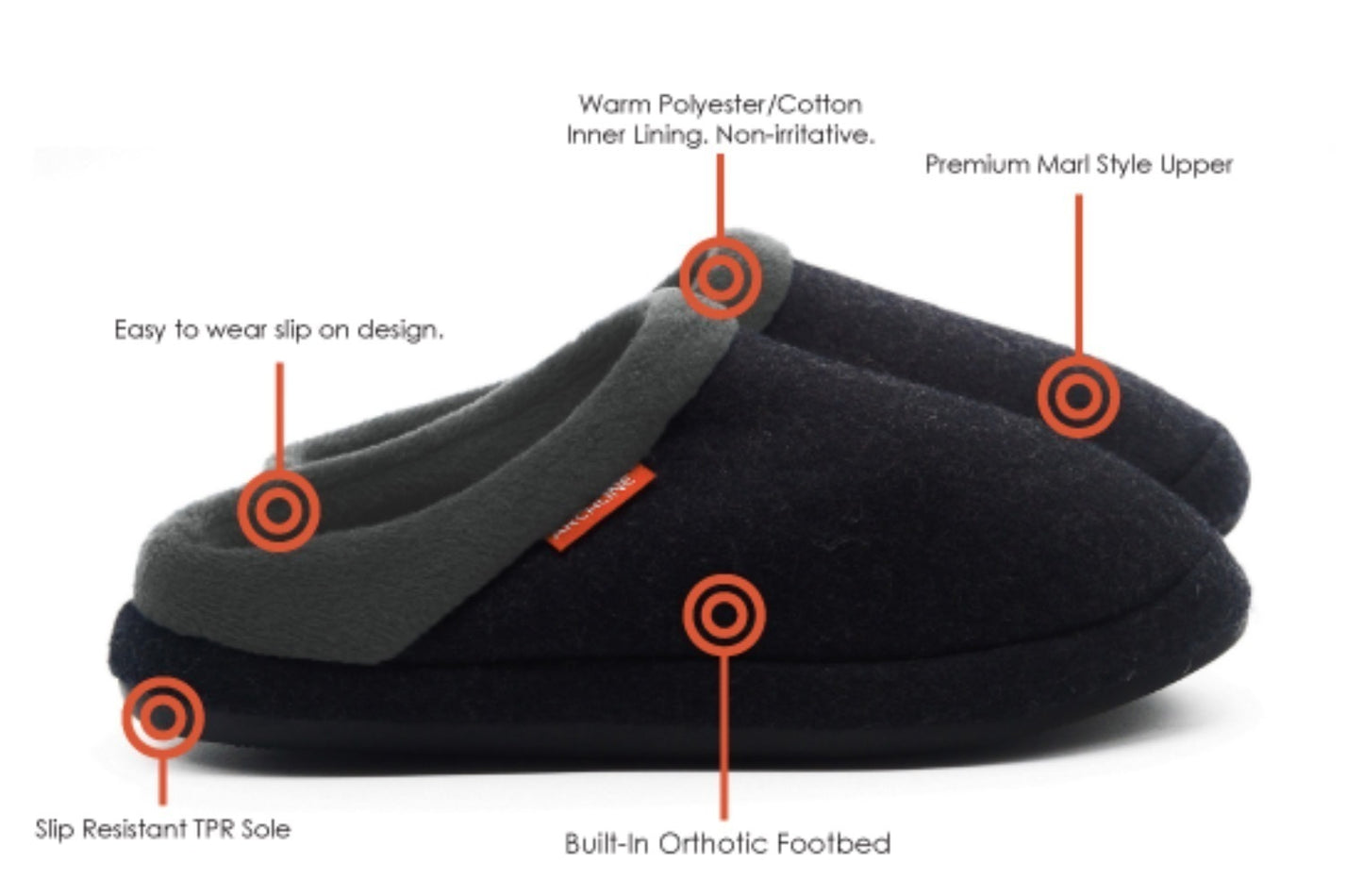 ARCHLINE Orthotic Slippers Slip On Arch Scuffs Orthopedic Moccasins - Charcoal Marle - EUR 43