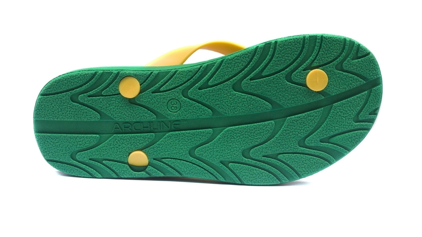 ARCHLINE Orthotic Thongs Arch Support Shoes Footwear Flip Flops Orthopedic - Green/Gold - EUR 36