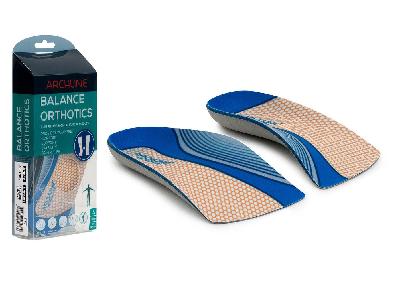 ARCHLINE 3/4 Slim Orthotics Plantar Fasciitis Insoles Balance Support Relief - EUR 37