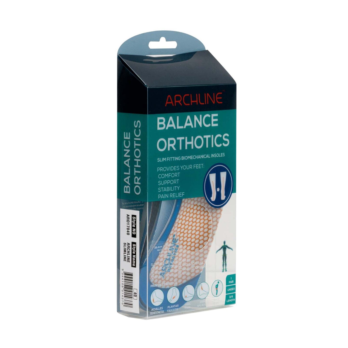 ARCHLINE 3/4 Slim Orthotics Plantar Fasciitis Insoles Balance Support Relief - EUR 44