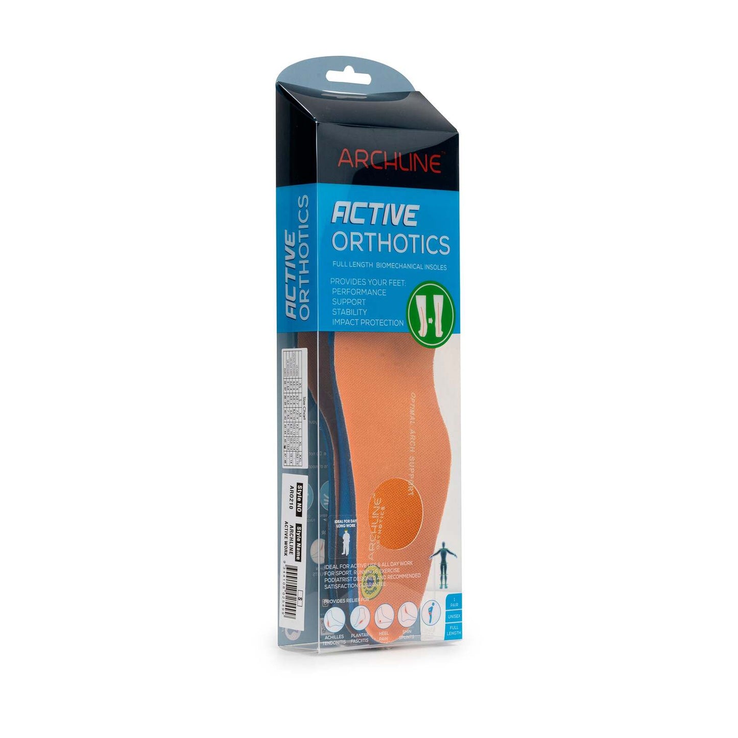 Archline Active Orthotics Full Length Arch Support Pain Relief Insoles - For Work - L (EU 43-44)