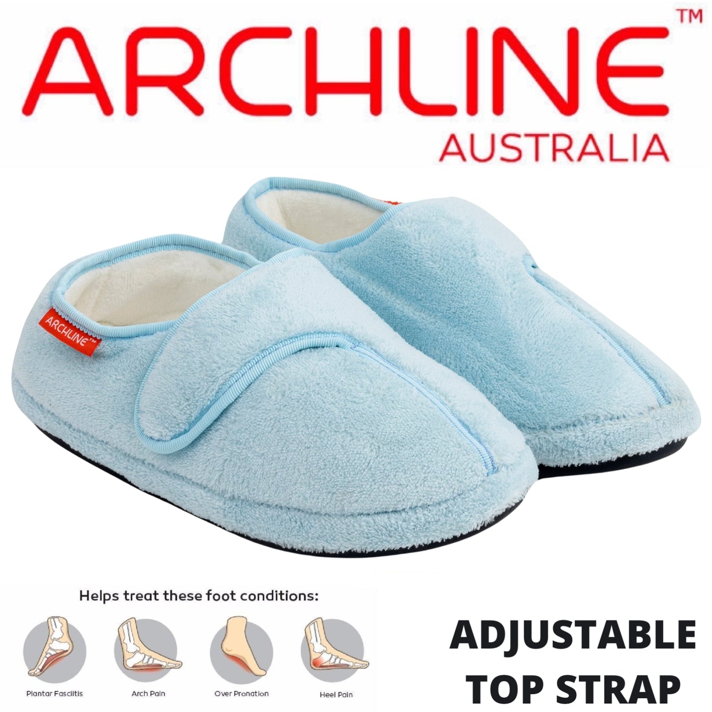 ARCHLINE Orthotic Plus Slippers Closed Scuffs Pain Relief Moccasins - Baby Blue - EU 43