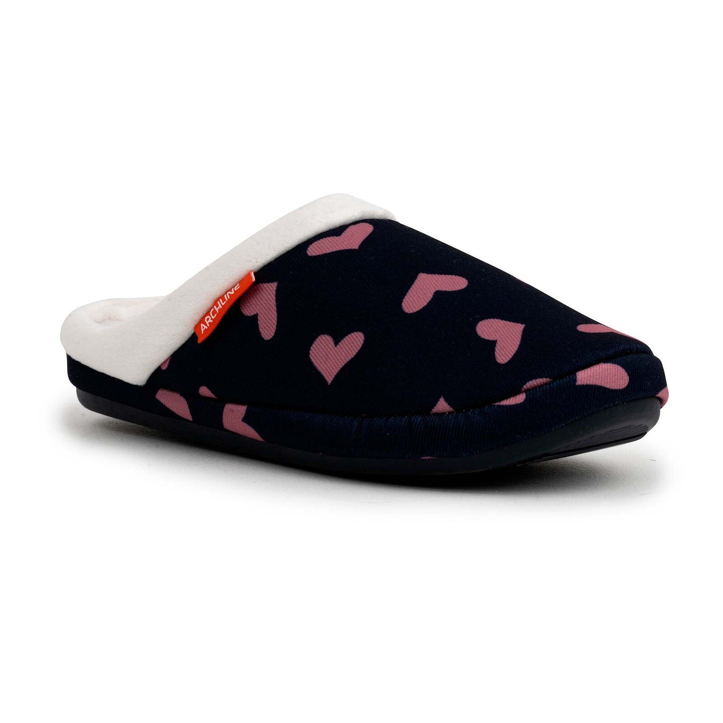 ARCHLINE Orthotic Slippers Slip On Scuffs Pain Relief Moccasins - Navy with Hearts - EUR 35 (Womens US 4)