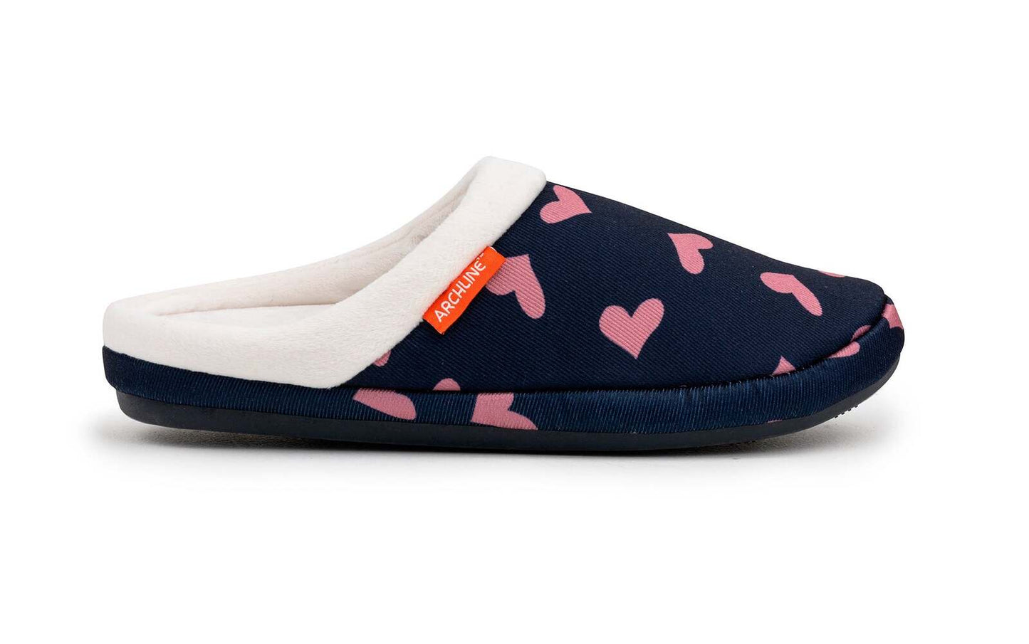 ARCHLINE Orthotic Slippers Slip On Scuffs Pain Relief Moccasins - Navy with Hearts - EUR 40 (Womens US 9)