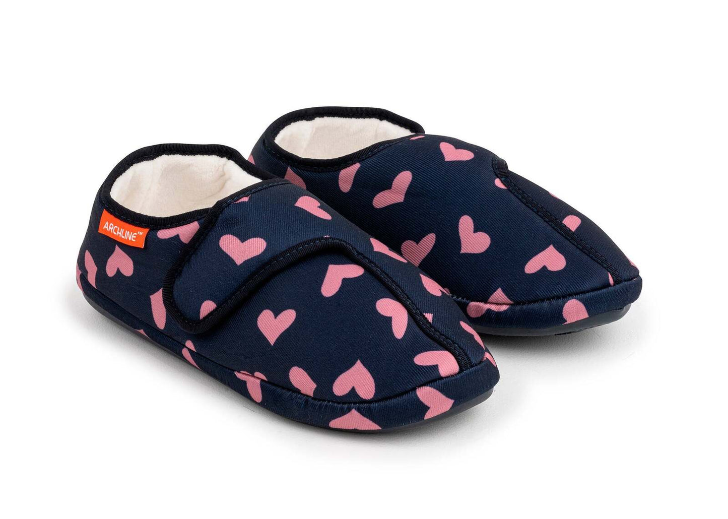 ARCHLINE Orthotic Plus Slippers Closed Scuffs Pain Relief Moccasins - Navy Hearts - EU 37
