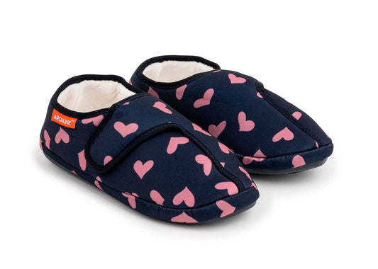 ARCHLINE Orthotic Plus Slippers Closed Scuffs Pain Relief Moccasins - Navy Hearts - EU 38