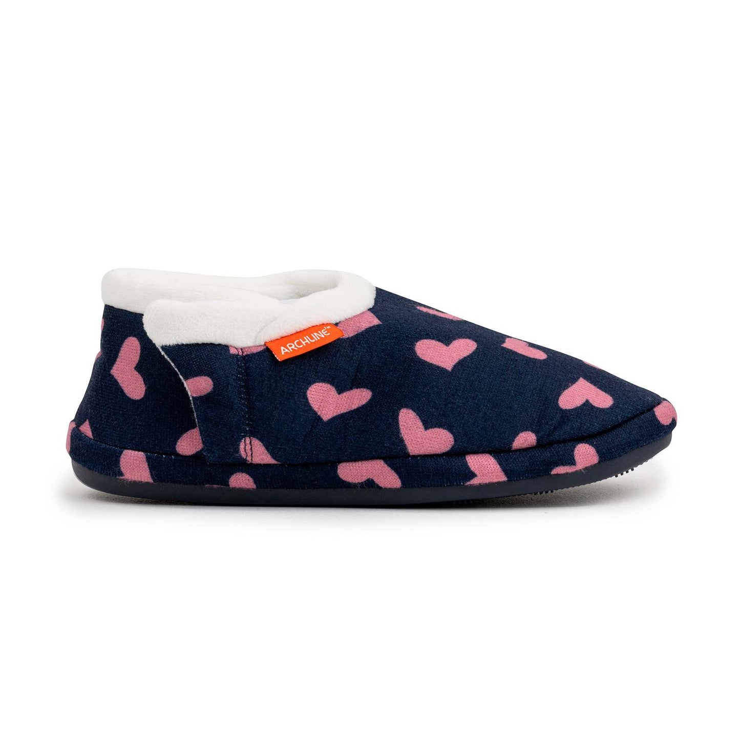 ARCHLINE Orthotic Slippers CLOSED Arch Scuffs Moccasins Pain Relief in Navy Hearts - EUR38