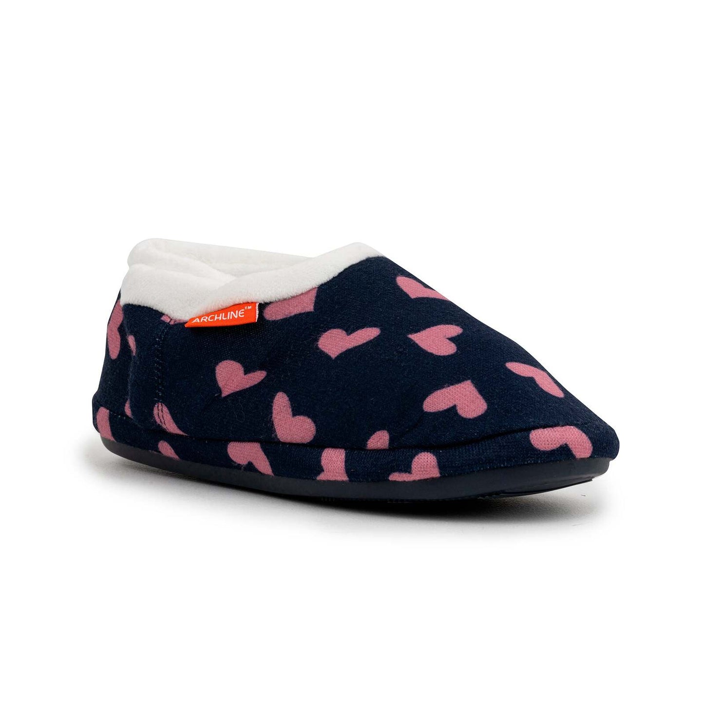 ARCHLINE Orthotic Slippers CLOSED Arch Scuffs Moccasins Pain Relief in Navy Hearts - EUR42