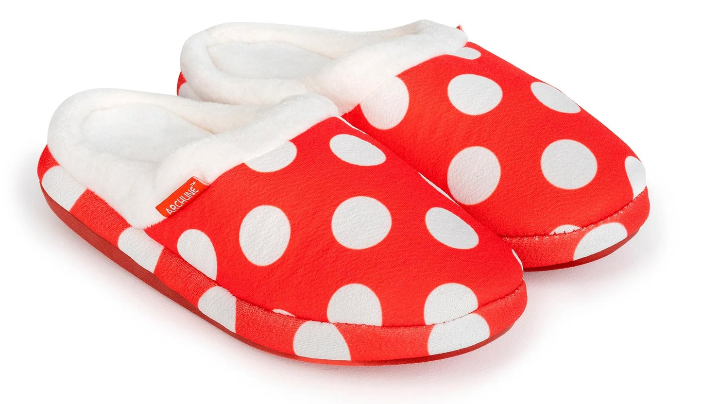 ARCHLINE Orthotic Slippers Slip On Scuffs Pain Relief Moccasins - Red Polka Dot - EUR 35 (Womens US 4)