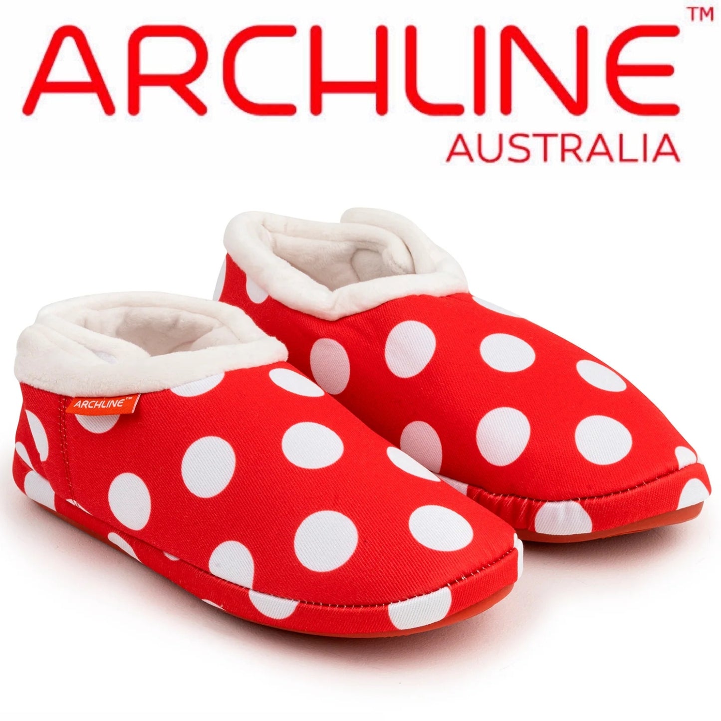 ARCHLINE Orthotic Slippers CLOSED Back Scuffs Moccasins Pain Relief - Red Polka Dots - EUR 35 (Womens 4 US)