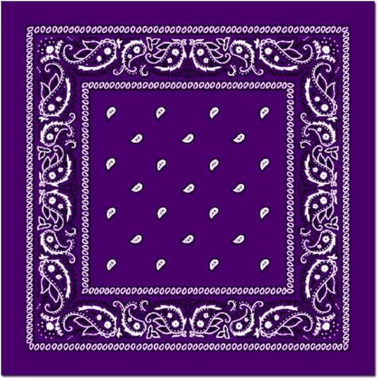 BANDANA Paisley 100% COTTON Head Wrap Durag Bandanna Summer Biker Scarf Mask - Purple