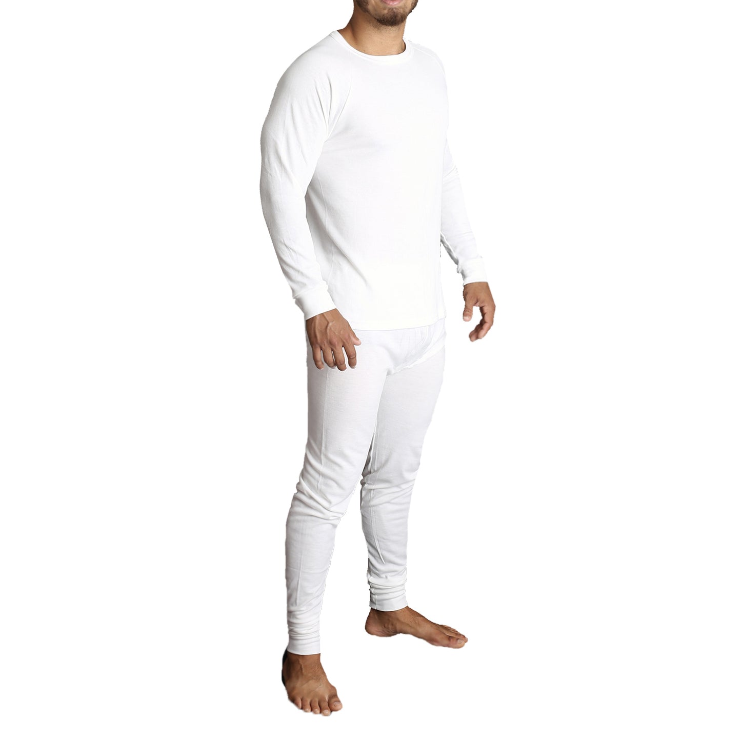 2pcs Set Mens Merino Wool Blend Long Sleeve Thermal Top & Long Johns Pants Underwear - Beige - L