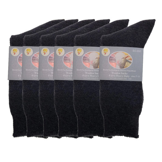 6 Pairs Merino Wool Blend Woolen Work Socks Hiking Heavy Duty Warm Thermal Bulk - Charcoal - 11-14