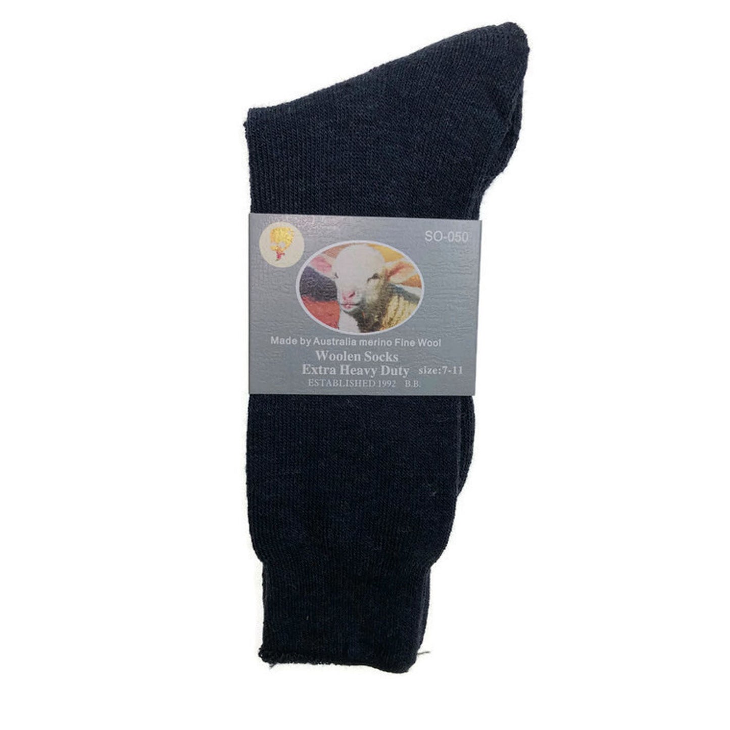 6 Pairs Merino Wool Blend Woolen Work Socks Hiking Heavy Duty Warm Thermal Bulk - Navy - 11-14