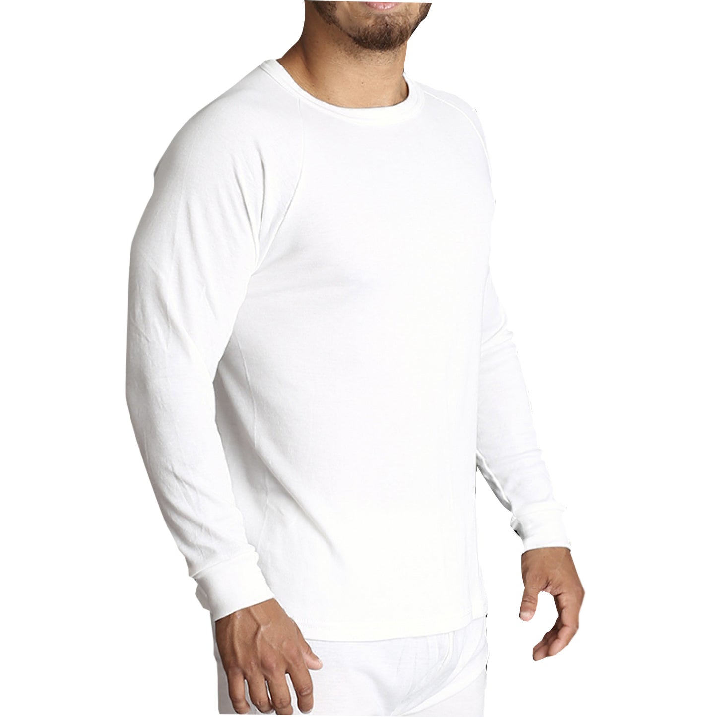 Mens Merino Wool Blend Long Sleeve Thermal Top Underwear Thermals Base Layer - Beige - 6XL