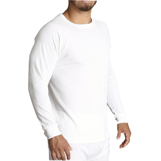 Mens Merino Wool Blend Long Sleeve Thermal Top Underwear Thermals Base Layer - Beige - 6XL