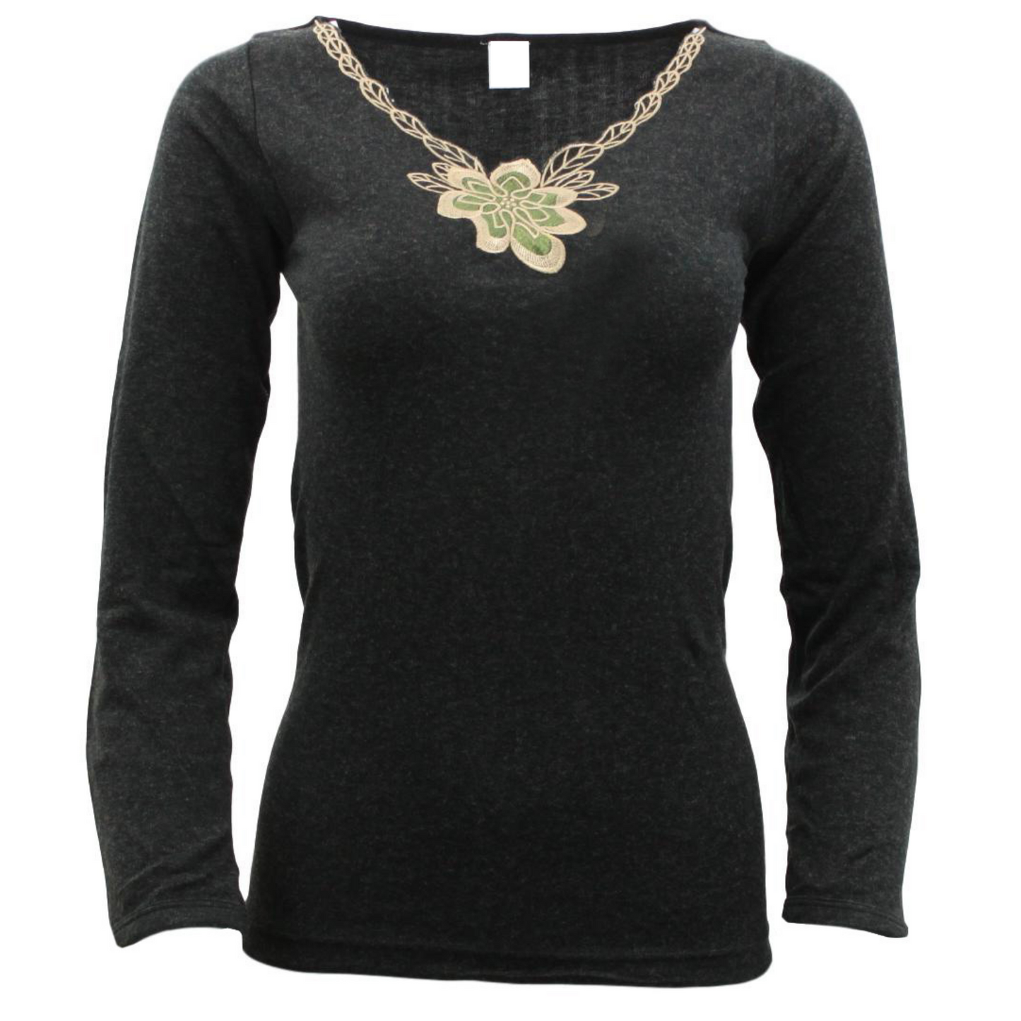 Ladies Merino Wool Blend Long Sleeve Thermal Spencer Top Thermals Underwear - Black - 14-16