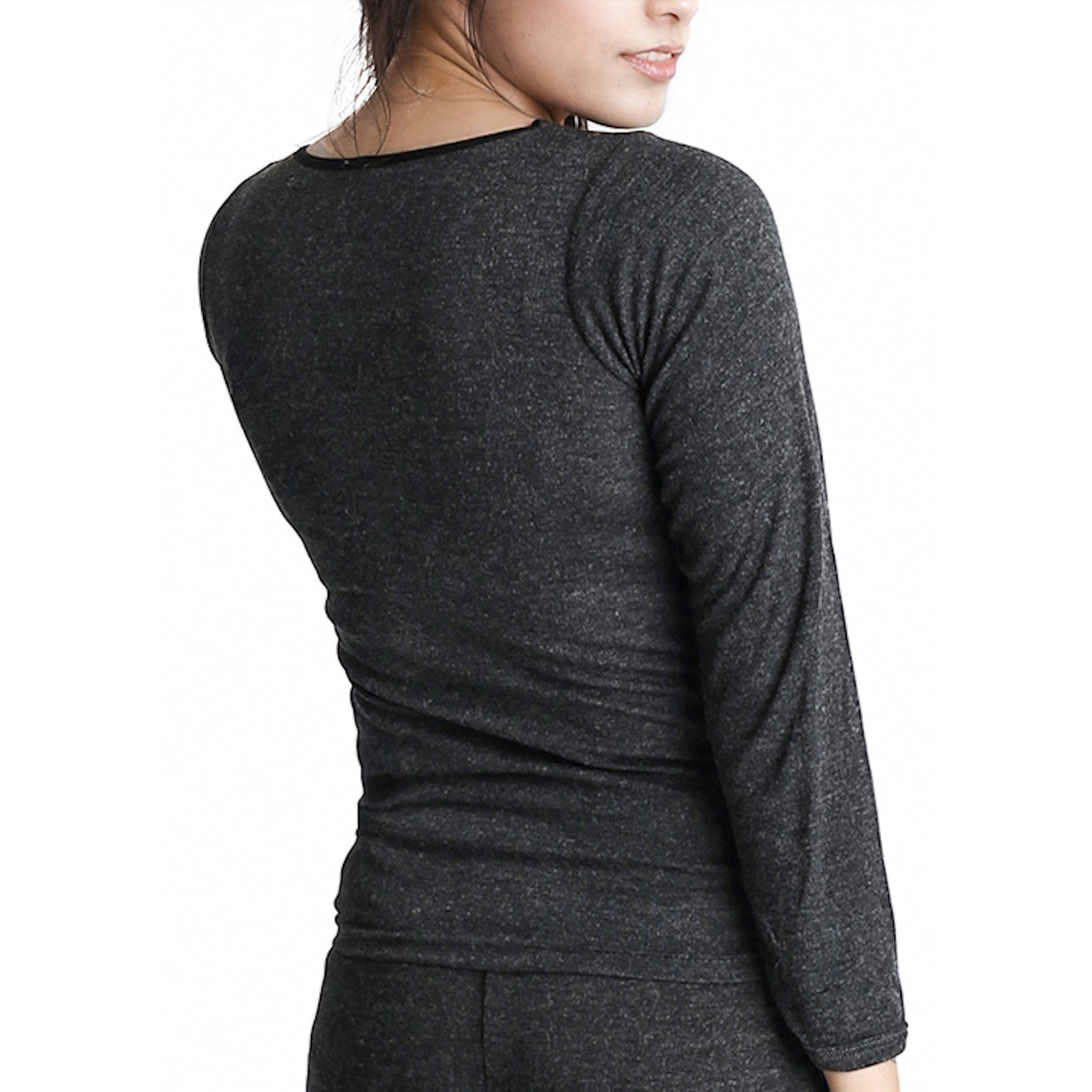 Ladies Merino Wool Blend Long Sleeve Thermal Spencer Top Underwear Thermals - Black - 14-16