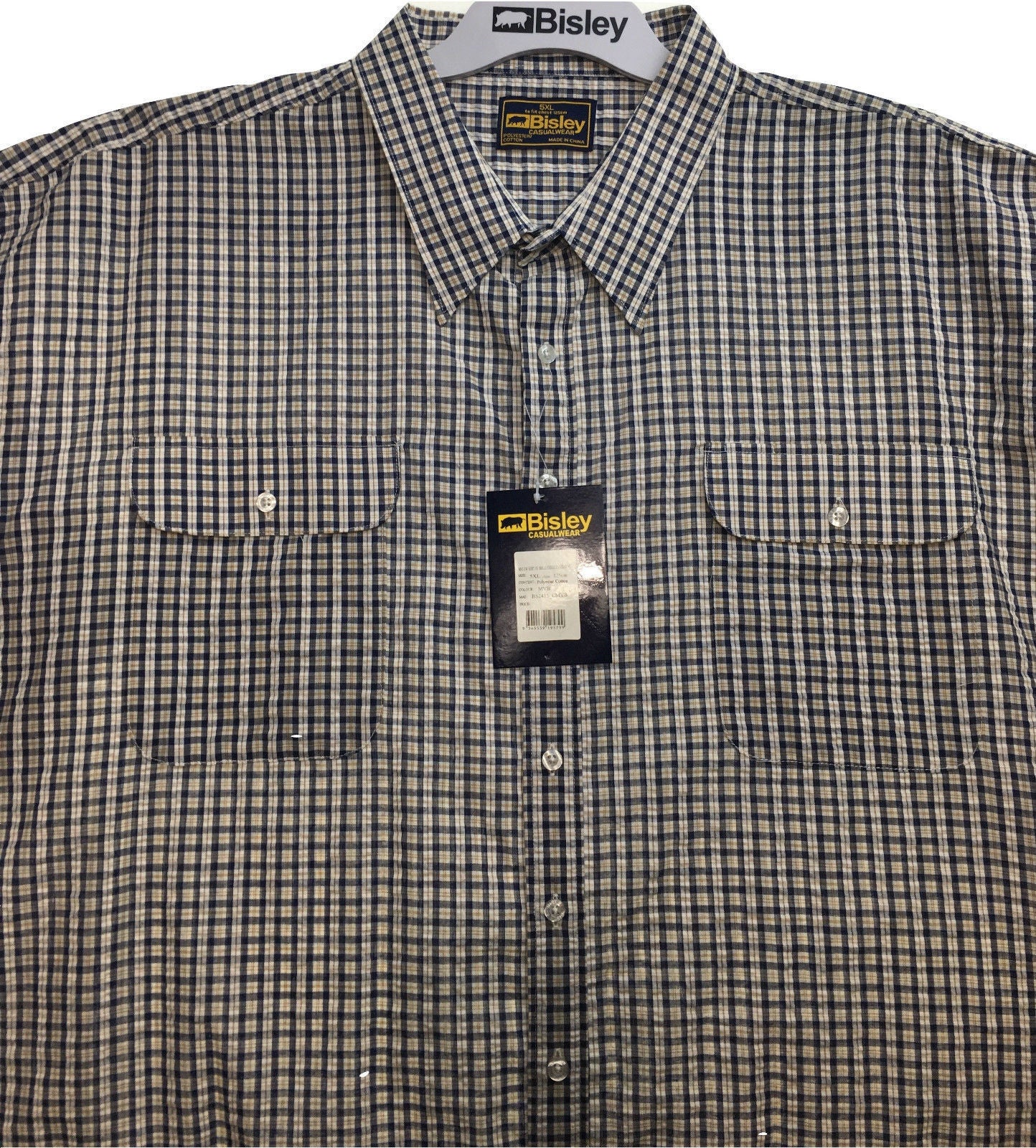 BISLEY SEERSUCKER SHORT SLEEVE SHIRT Plus King Size Work Cotton Blend Check - M