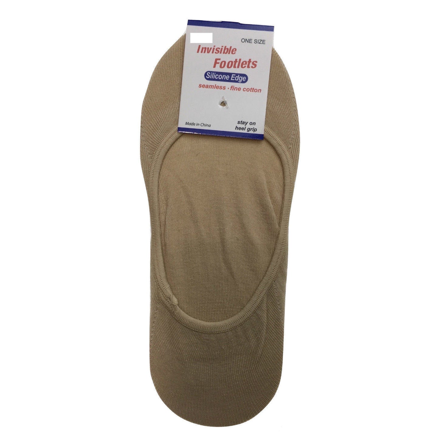 1x NO SHOW COTTON SOCKS Non Slip Heel Grip Low Cut Invisible Footlet Seamless - Beige - 2-8