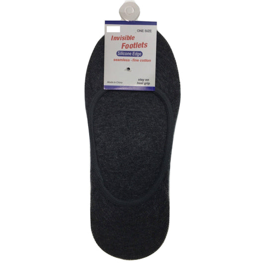 1x NO SHOW COTTON SOCKS Non Slip Heel Grip Low Cut Invisible Footlet Seamless - Charcoal - 2-8