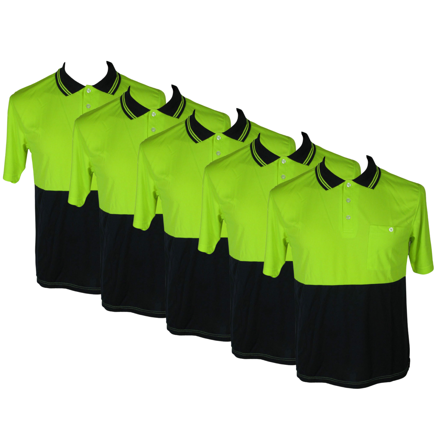 5x HI VIS Polo Shirt Top Tee Safety Workwear Short Sleeve Breathable Mesh BULK - Yellow/Navy - 3XL (24)