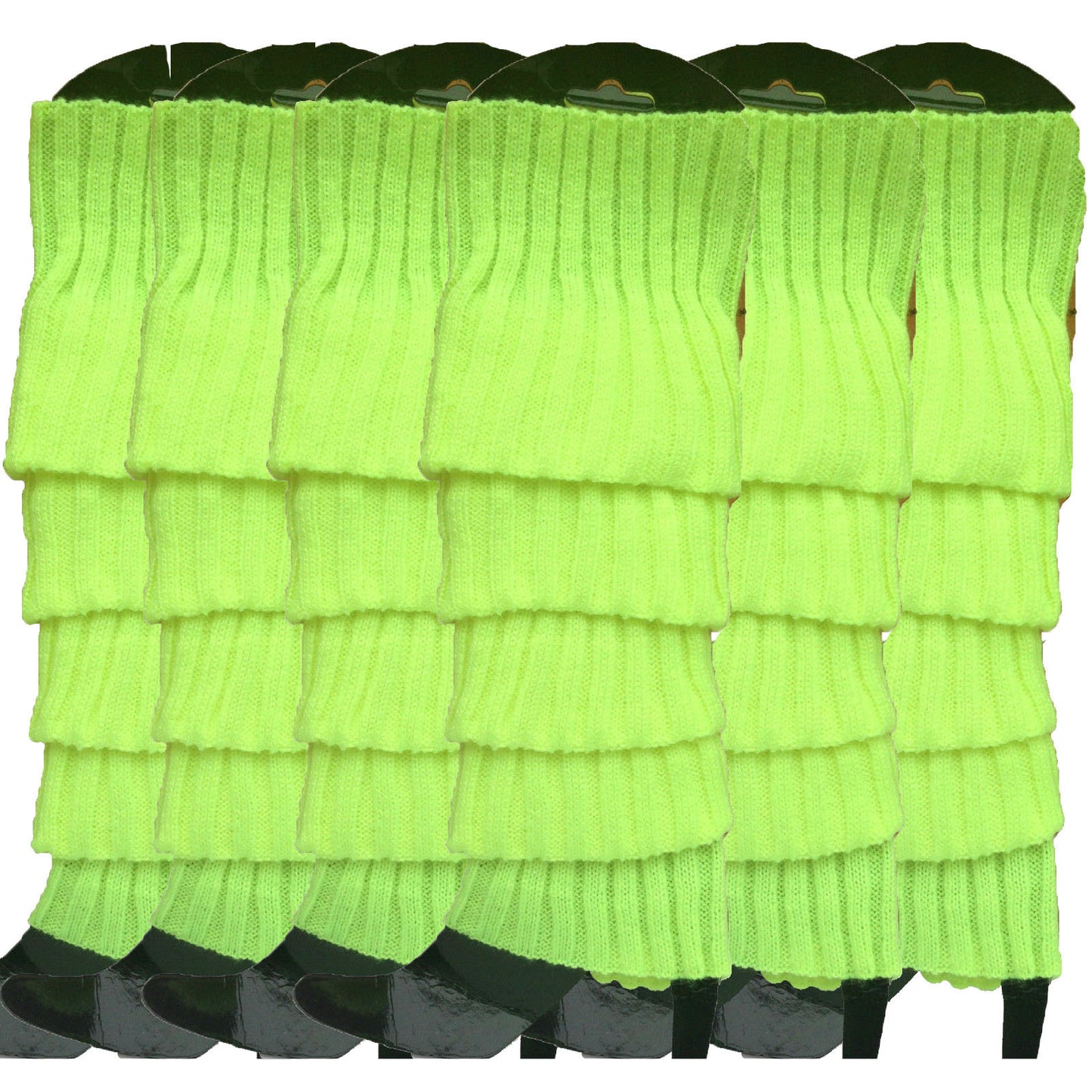 6x Womens Leg Warmers Disco Winter Knit Dance Party Crochet Legging Socks Costume - Fluro Yellow