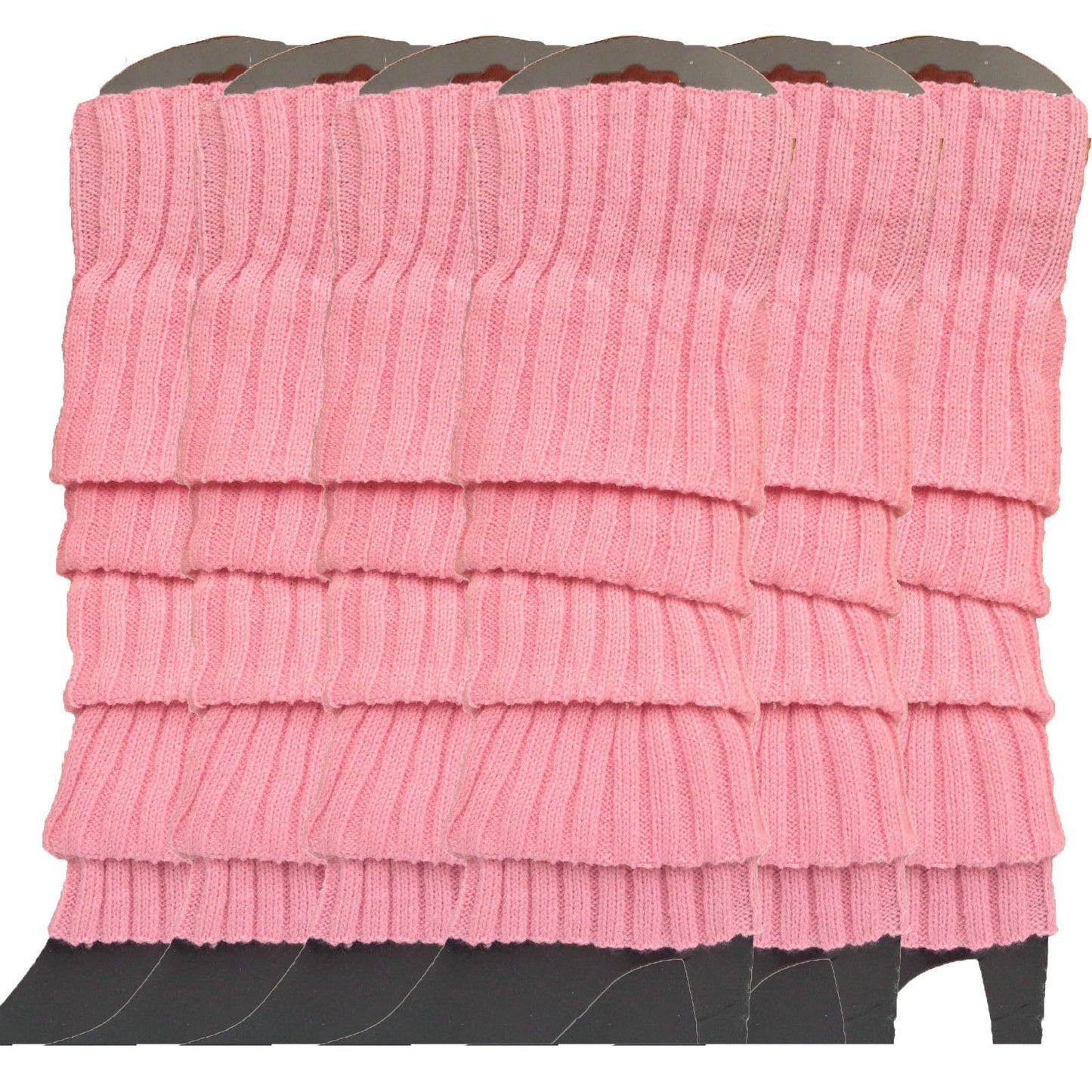6x Womens Leg Warmers Disco Winter Knit Dance Party Crochet Legging Socks Costume - Light Pink