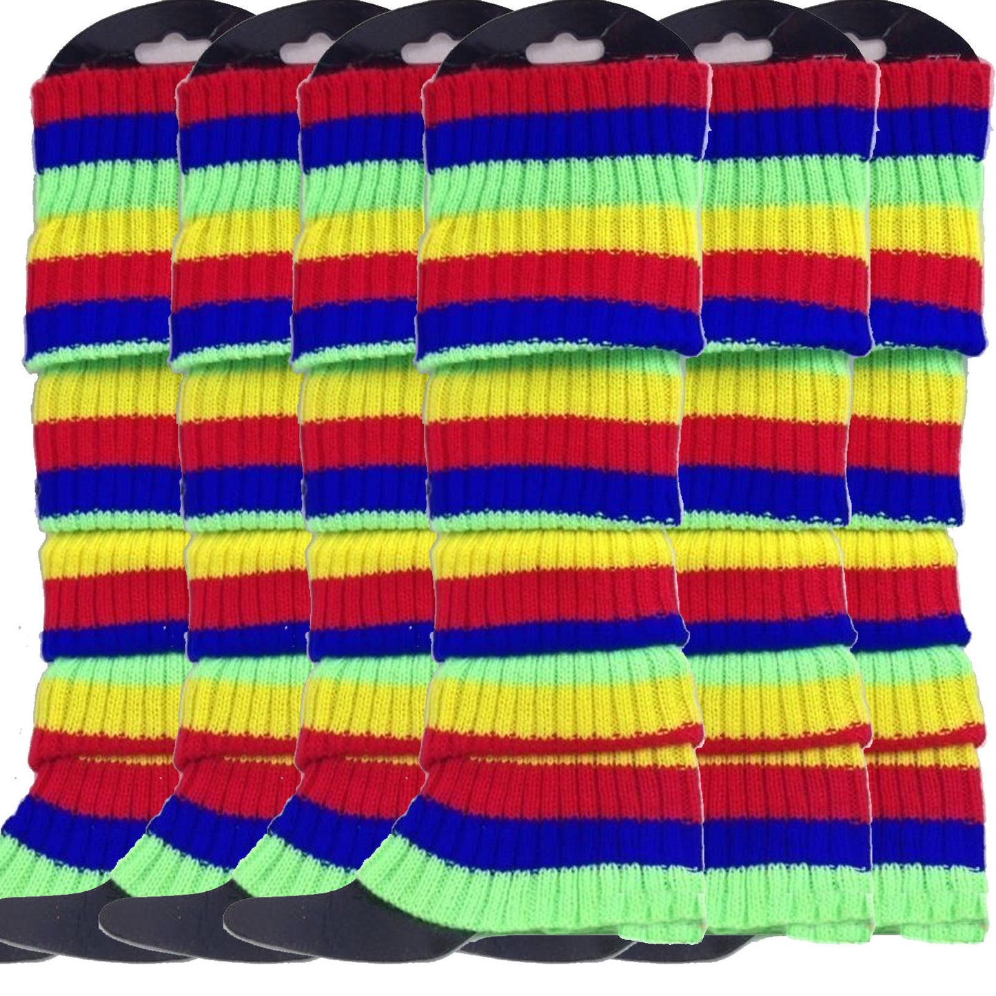 6x Womens Leg Warmers Disco Winter Knit Dance Party Crochet Legging Socks Costume - Rainbow