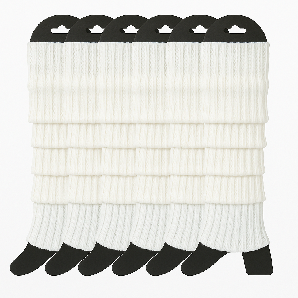 6x Womens Leg Warmers Disco Winter Knit Dance Party Crochet Legging Socks Costume - White