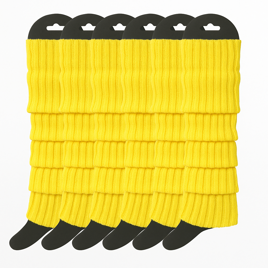 6x Womens Leg Warmers Disco Winter Knit Dance Party Crochet Legging Socks Costume - Yellow