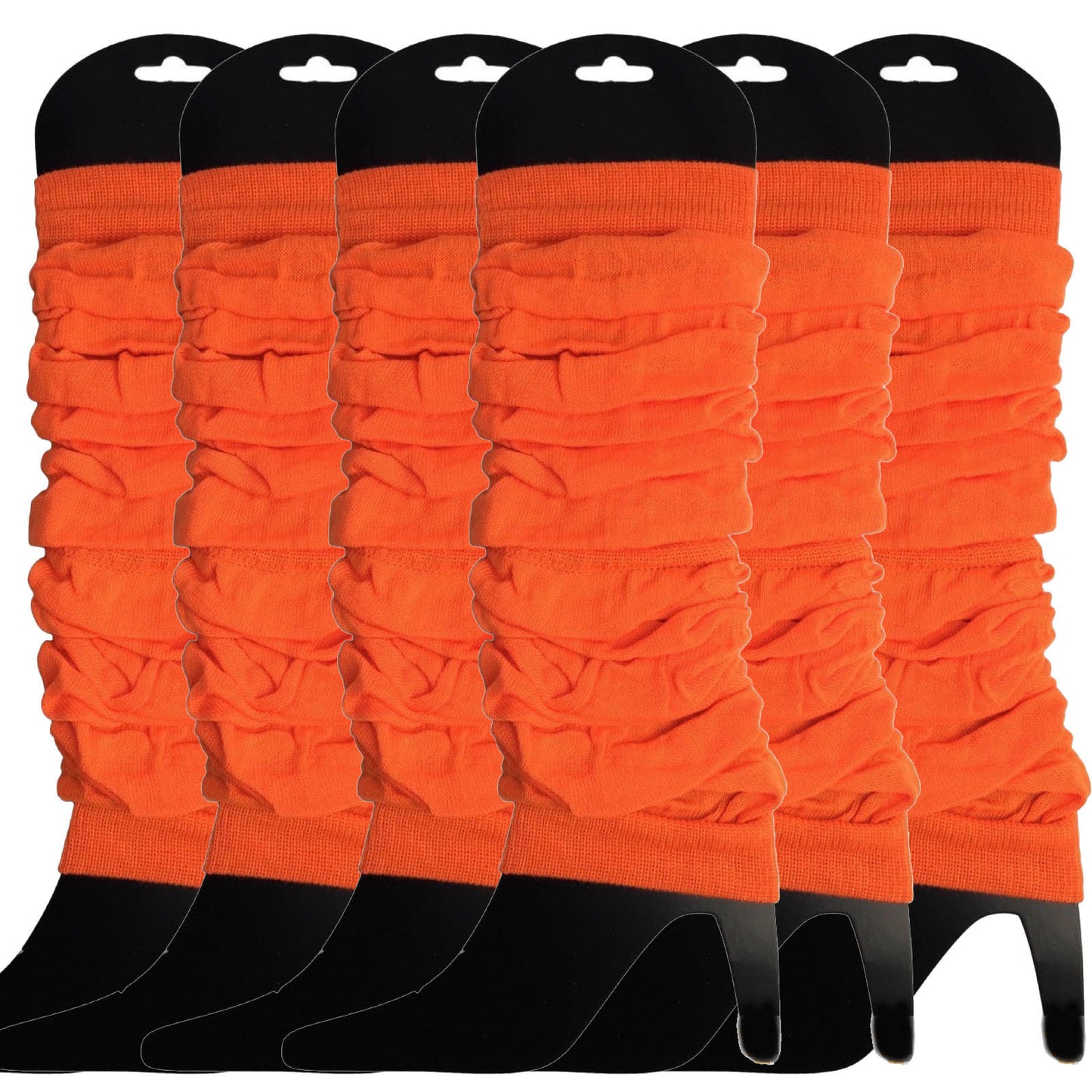 6x LEG WARMERS Knitted Womens Neon Party Knit Ankle Fluro Dance Costume 80s BULK - Fluro Orange