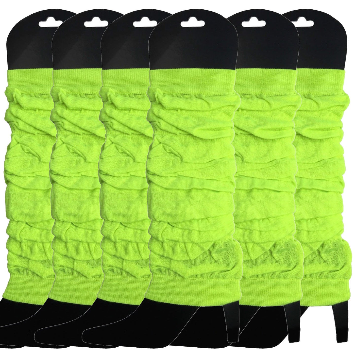 6x LEG WARMERS Knitted Womens Neon Party Knit Ankle Fluro Dance Costume 80s BULK - Fluro Yellow