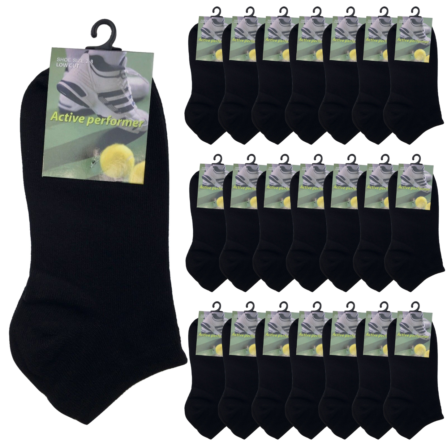 24x COTTON ANKLE SOCKS Sport Low Cut Mens Womens Running  BULK Anklet - Black - 2-8