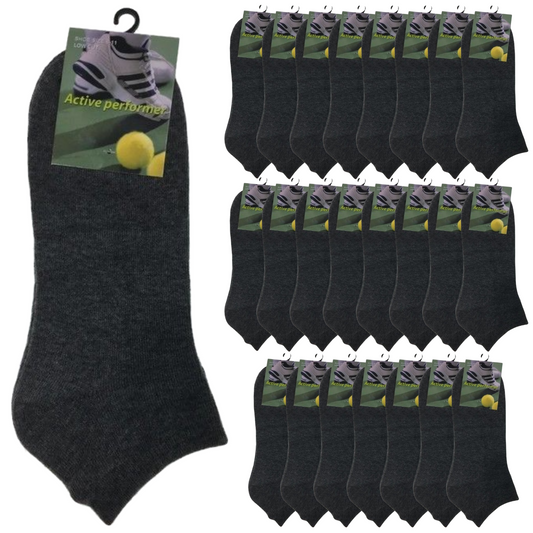 24x COTTON ANKLE SOCKS Sport Low Cut Mens Womens Running  BULK Anklet - Charcoal - 6-11