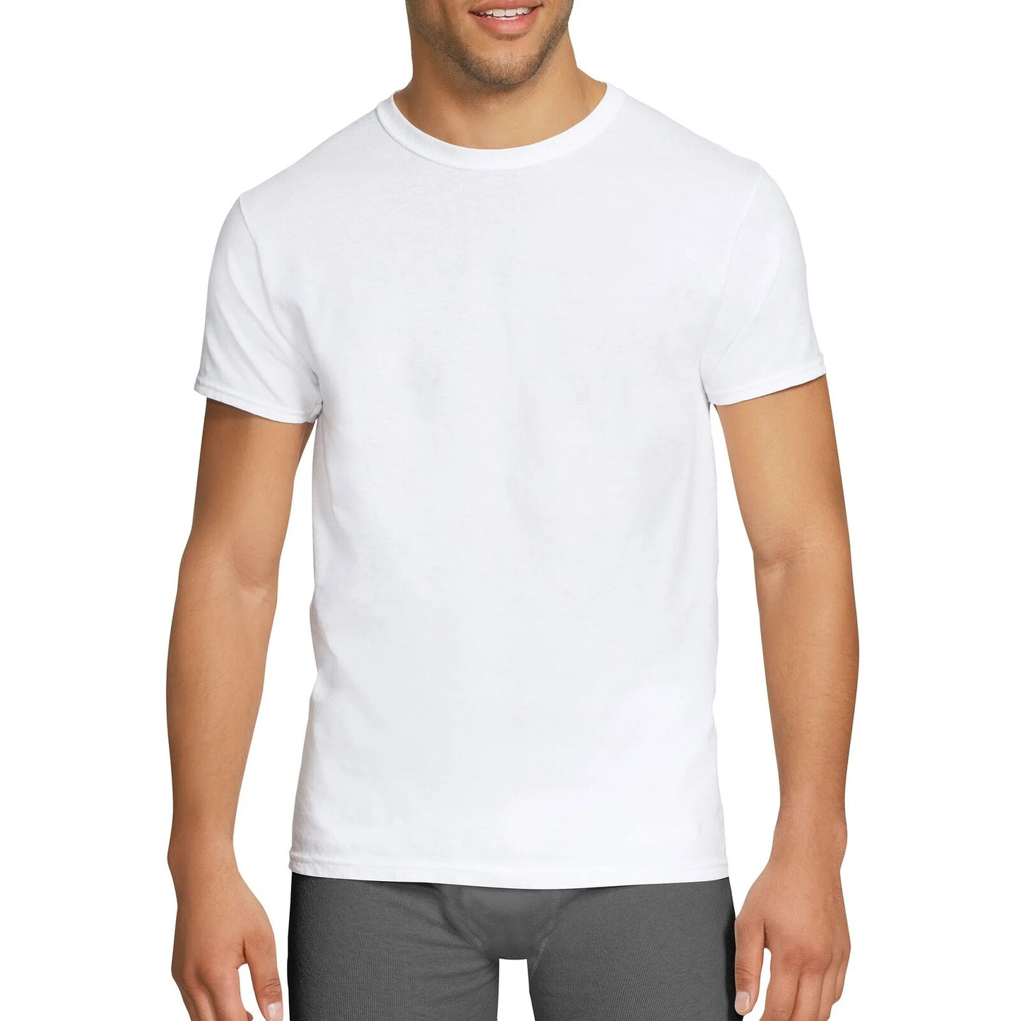 Mens COTTON STRETCH T-SHIRT Tee Top Plain Blank Adults Slim Skinny Fitted - White - S