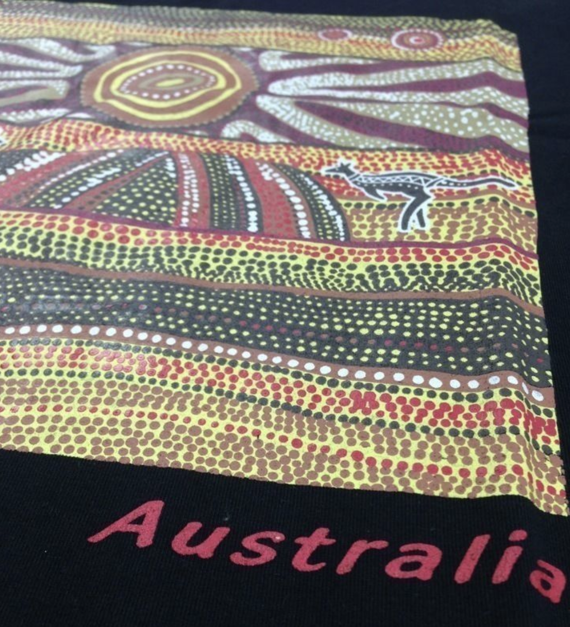 Mens Australia T Shirt Aboriginal Art 100% Cotton Souvenir Indigenous Tee - Black - M