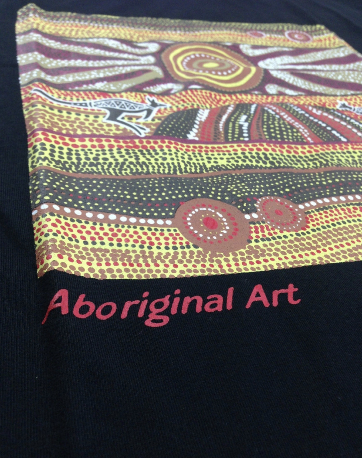 Mens Australia T Shirt Aboriginal Art 100% Cotton Souvenir Indigenous Tee - Black - XXL
