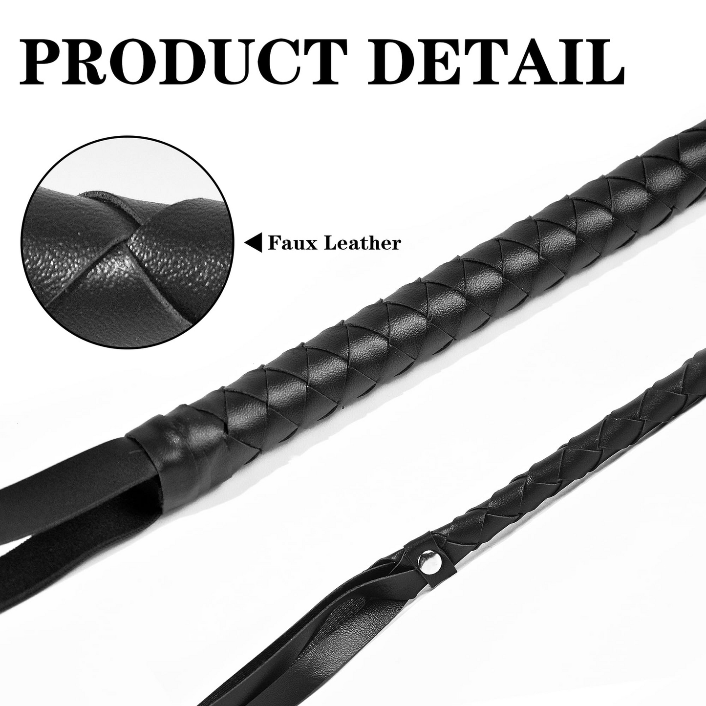 BLACK WHIP Faux Leather Costume Party 180cm Riding Cowboy Fancy Dress