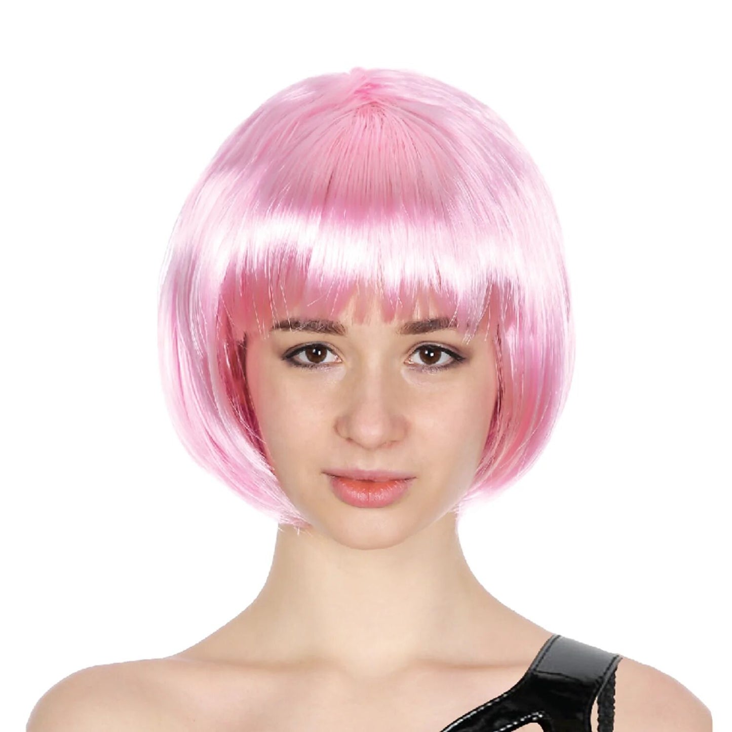 Bob Wig Costume Short Straight Fringe Cosplay Party Full Hair Womens Fancy Dress - Light Pink
